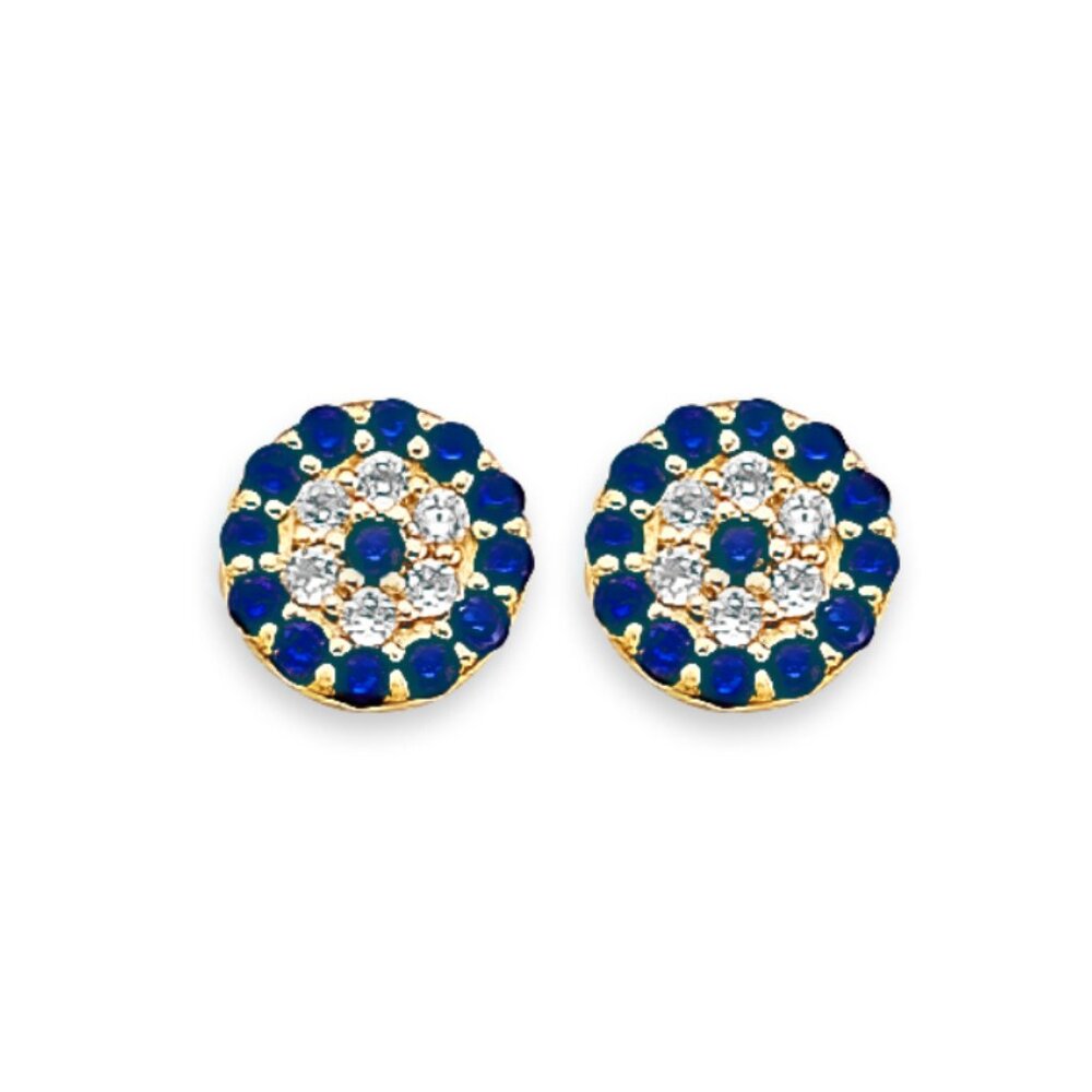 14KT Gold CZ Blue Evil Eye Stud Earrings with Screw Back